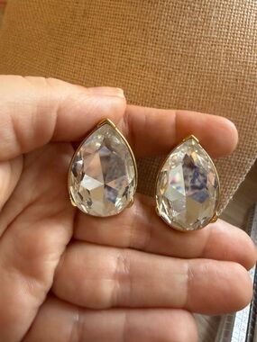 Trifari Clear Crystal Teardrop Earrings with Gold Tone